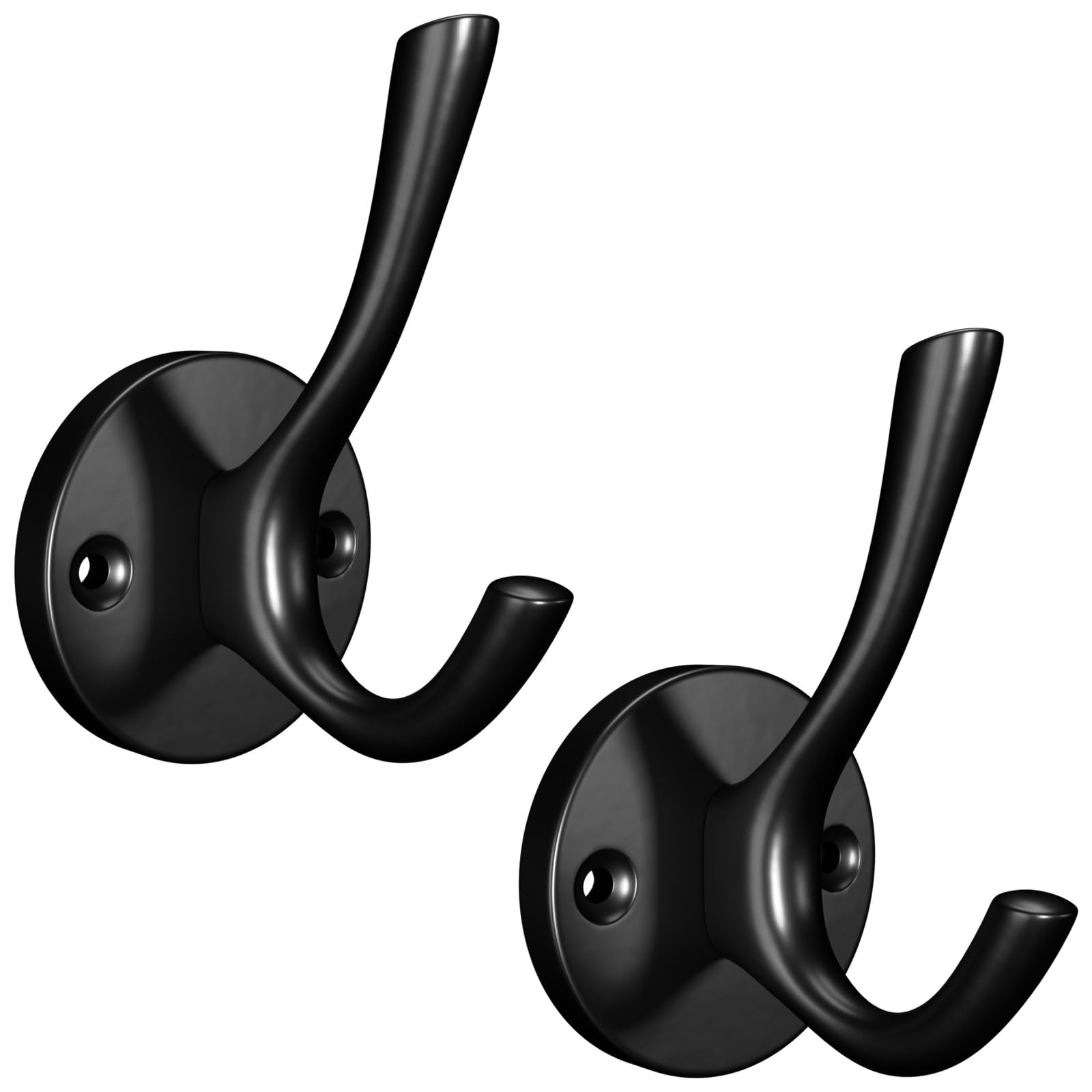 Yundoza Matte Black 2 Pack Bathroom Towel Hooks, Screw In Door Hooks For Hanging Coat Robe Keys Clothes Bags(Matte Black)