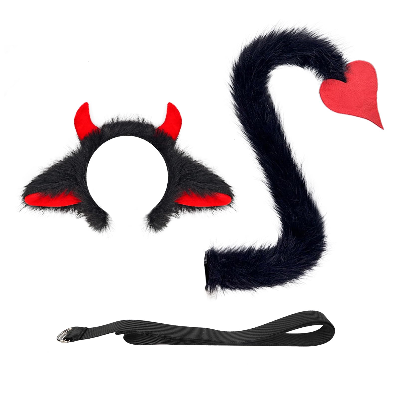 OhMill Yak Cow Ears Headband With Tail Set Halloween Costume Animal Cosplay Headwear Fancy Dress for Adults