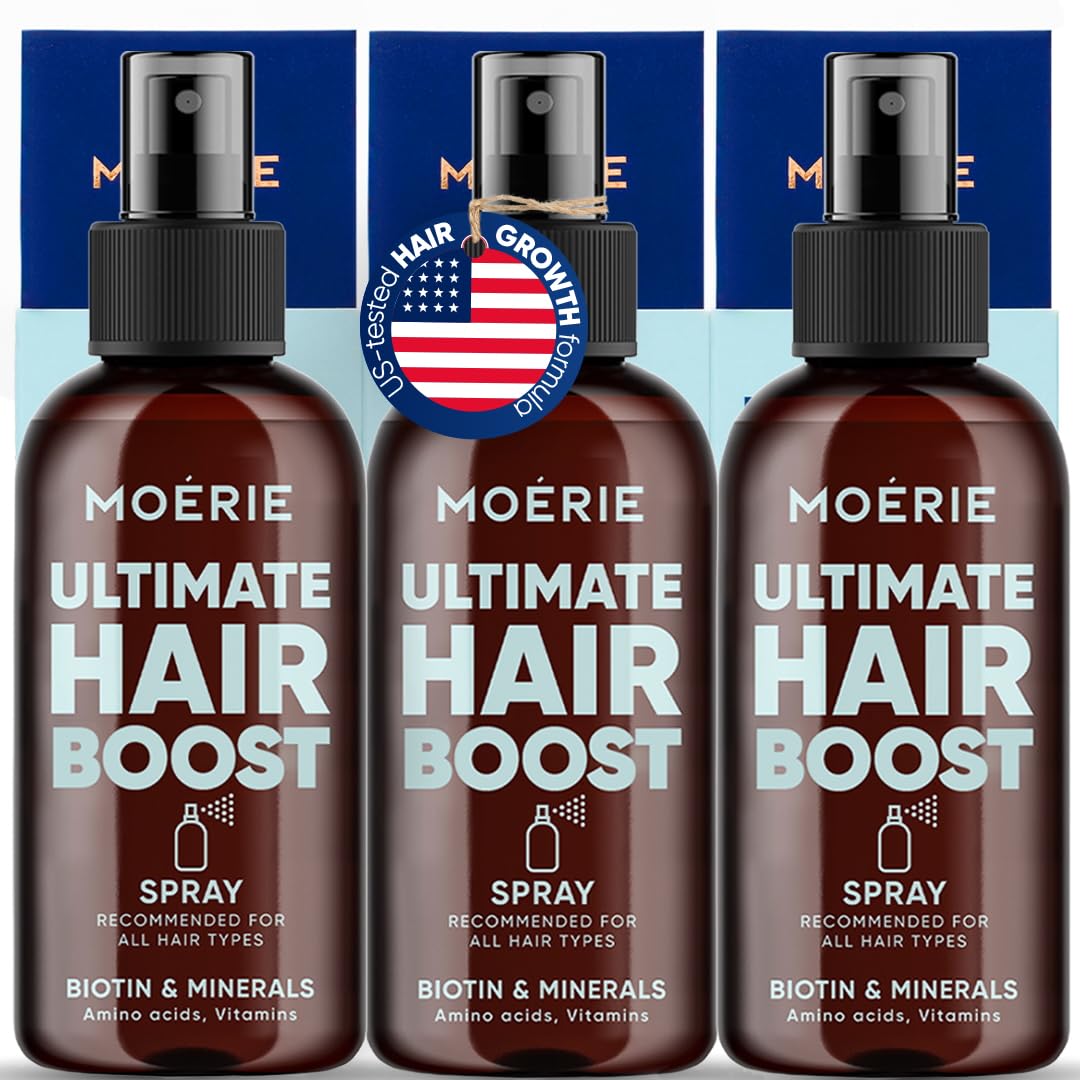 Moérie Ultimate Hair Boost Spray Diseñado para Fortalecer & Restaurar la Salud Capilar – Serum Capilar 100% Natural con más de 100 Vitaminas, Minerales y Aminoácidos – Aroma Fresco – Empaque Triple