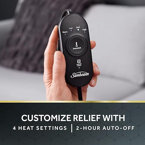 Miniatura 4 de Sunbeam Almohadilla térmica para alivio del dolor de espalda, cuello, piernas y hombros con tecnología avanzada Heat y apagado automático, 4 ajustes