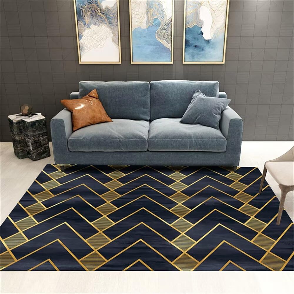 Tapis de salon bleu marine géométrique pour créer un coin ado fille moderne