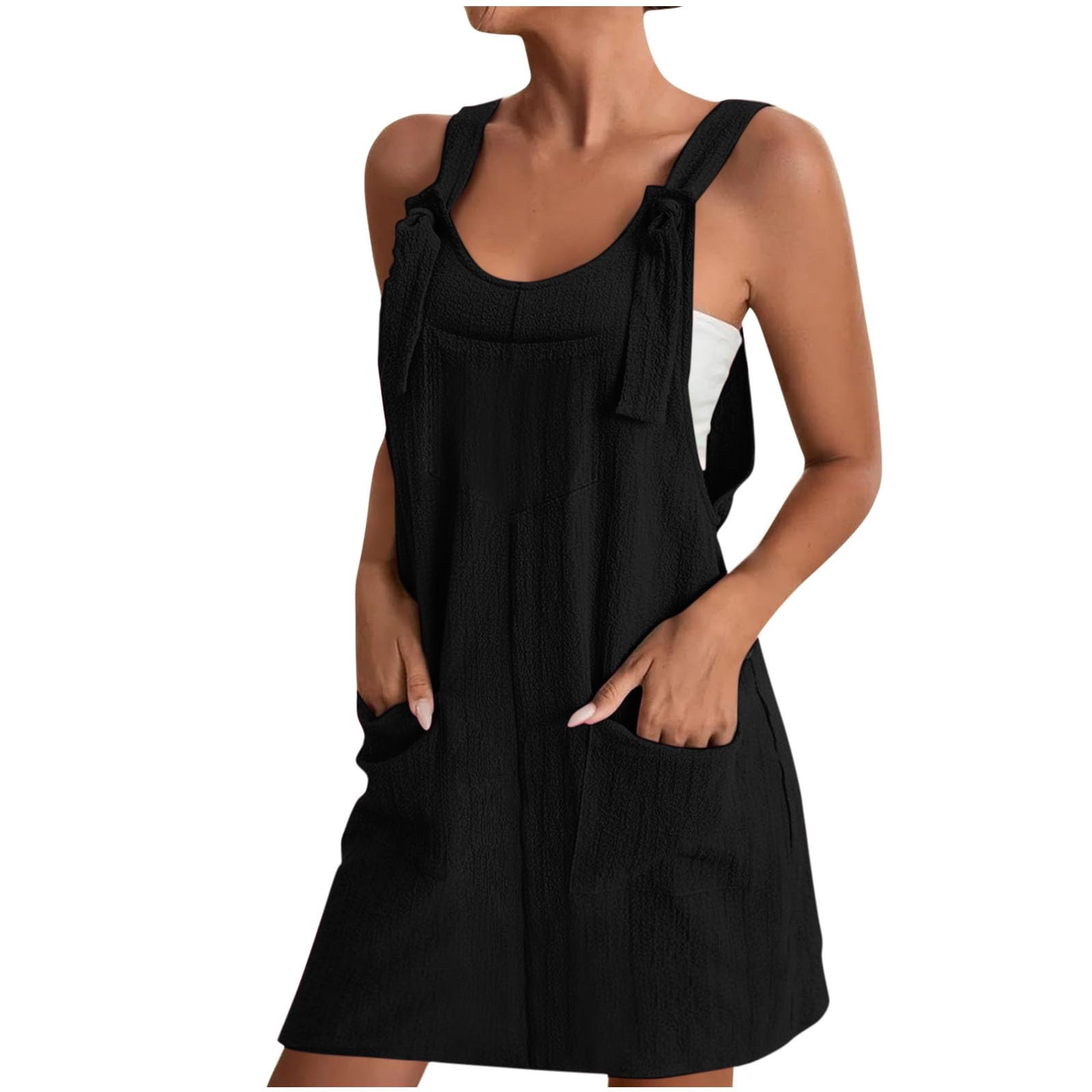 NUSGEAR 2024 Vestidos Corto para Mujer Vestido de Tirantes Verano Mono Peto Color sólido Moda Casual Fiesta Playa Vestidos sin Manga Bolsillo Suelto Vestidos Diario Vacaciones Basic
