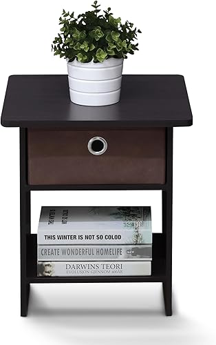 Miniatura 9 de Furinno - Colección Andrey - Mesa auxiliar, mesa de arrime, mesita de noche, mesita de luz con cajón, color expresomarrón oscuro, paquete de 1