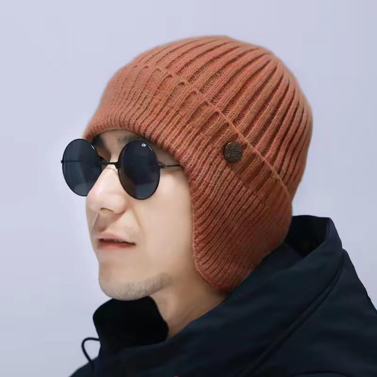 SYGA Winter Woolen Hat Men Ears Protection Beanie Knitted Hat Soft Plush Warm Cap (Above 15 Year) Brick Red - Image 6 thumbnail