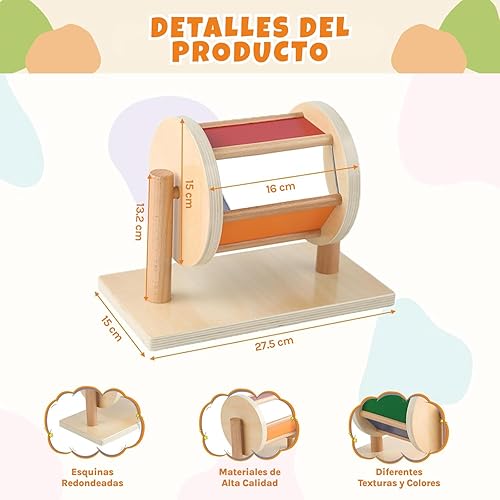 Vista 2 de Kit de Juguetes Montessori para Bebés - Espejo Montessori, Peekaboo, Rompecabezas con Asas, Tambor Giratorio Mediano - Para Niños de 6-12 Meses