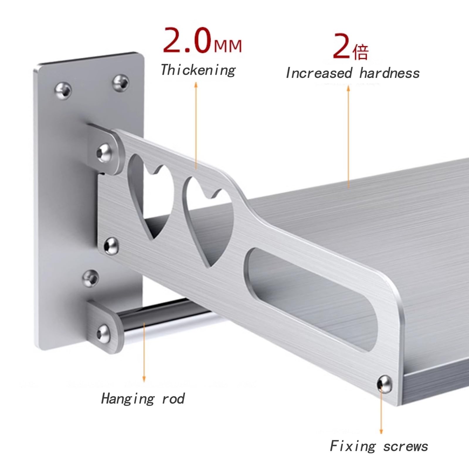 Banco de trabajo de acero inoxidable 304 para montar en la pared, plegable, fácil de instalar, fácil de instalar, estante plegable para alimentos, camión, cocina, restaurante, lavandería, sala de