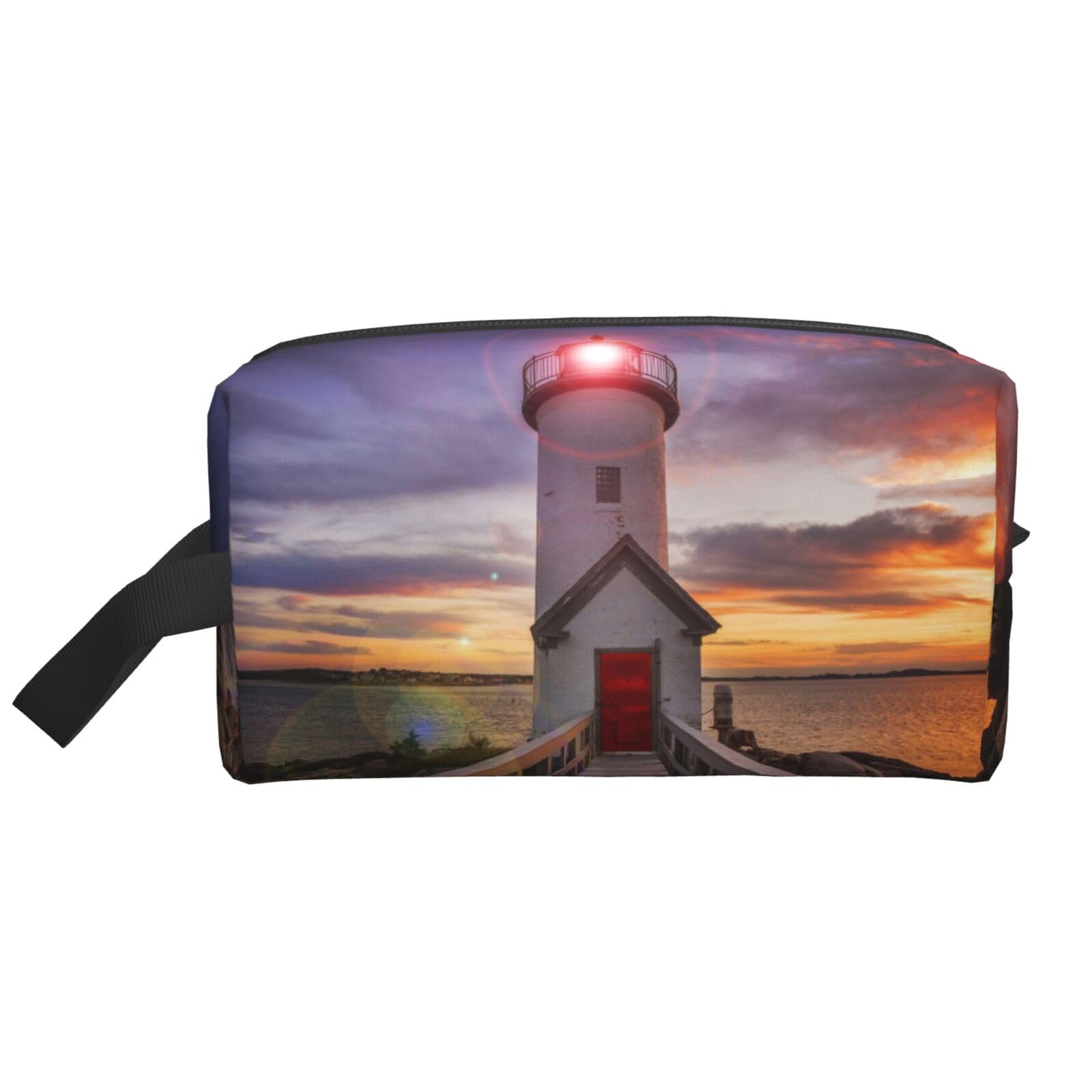 Ercgad Unisex White Lighthouse Print Large Capacity Travel Toiletry Bag Cosmetic Pouch Daily Storage Makeup Case