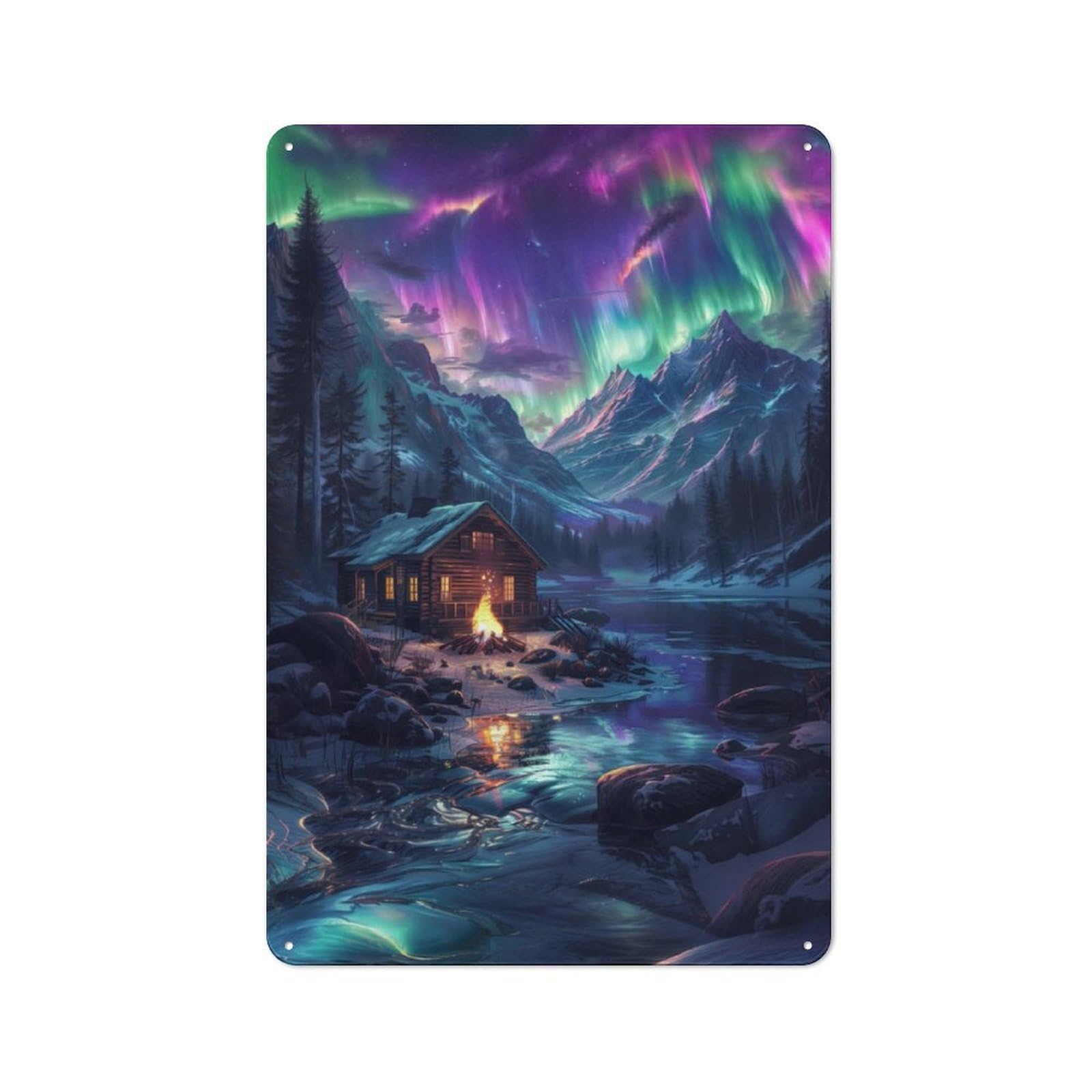 Junmoney Nordic Aurora Borealis Retro Metal Wall Sign 30X20cm With For Bar Or Restaurant, Gift Idea For A New Home And Metal Sign Collection