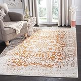 SAFAVIEH Madison Collection Accent Rug - 4' x 6', Orange & Ivory, Snowflake Medallion Distressed Design, Non-Shedding & Easy Care, Ideal for High Traffic Areas in Foyer, Living Room, Bedroom (MAD603P)
