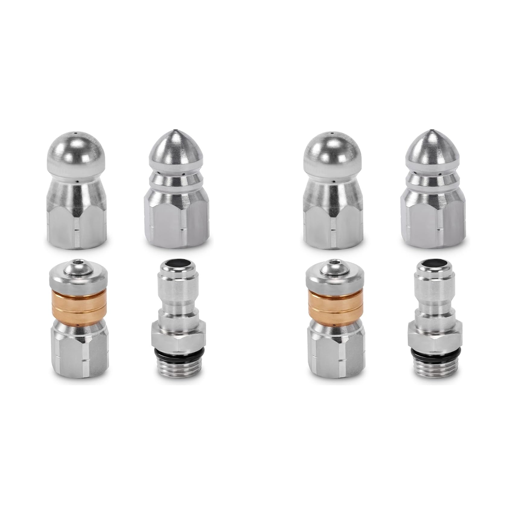 Jnchdghwa Silver 8X Sewer Jetter Nozzle For Pressure Washer,Drain Cleaning Tips,Rotating Button Nose With 1/4 Inch Quick Connect,5000Psi