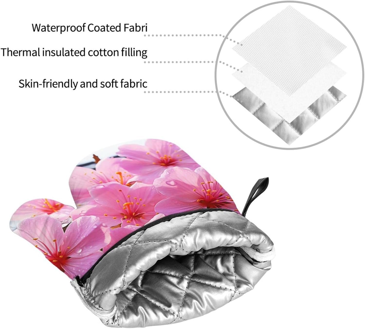 4 pcs Oven Mitts and Pot Holders Set Pink Flower Oven Mitt Heat Resistant Oven Gloves for Cooking Non-Slip Hot Pads Washable Cooking Gloves for Baking BBQ Microwave
