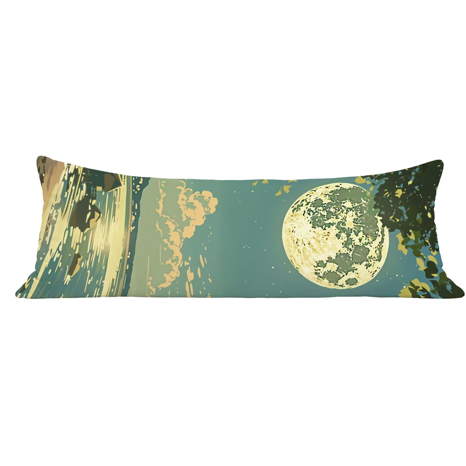 Funda de Almohada 60 x 180 cm Luna Protector Almohada 180 cm con Cremallera Invisible, Lino Durable y Transpirable Pillow Case Largas Paisaje Impresión a Doble Cara para Cama, Sofá y Dormitorio dg-562