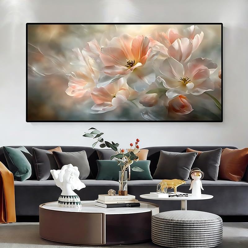 Toile murale abstraite moderne rose et blanc 60x120cm pour décoration salon