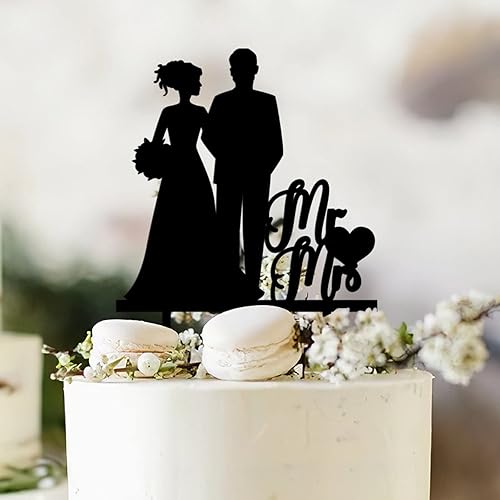 Miniatura 2 de Silueta afroamericana de novia y novio, decoración de pastel de boda afro, boda de corazón de amor, decoración de pastel de madera acrílica para