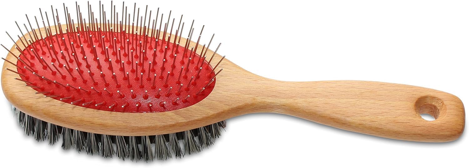 Mars Professional 1" Pin and Bristle Mane and Tail Brush for Horses, Stainless Steel, Nylon Bristle, Wooden Handle, Made in Germany