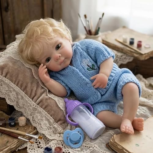 Angelbaby Reborn Baby Dolls Full Vinyl Silicone Body Baby 18 Inch Realistic Newborn Baby Doll Anatomically Correct Girl with Blond Hair Real Lifelike Babys Dolls with Accessories, Muñecas Reborn - Image 2