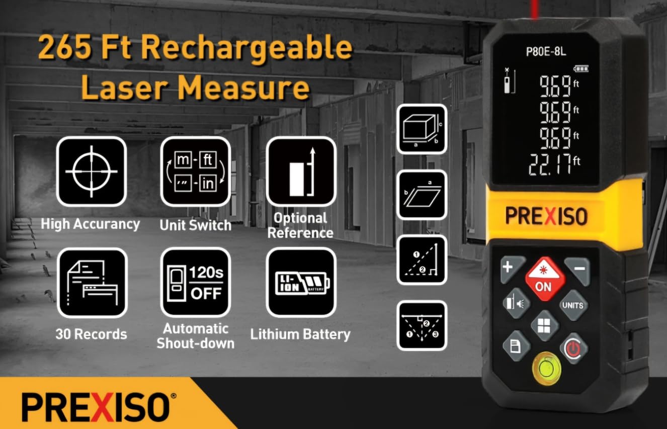 MEDIDOR DE Distancia LÁSER, Recargable 80 PXP80E-8L