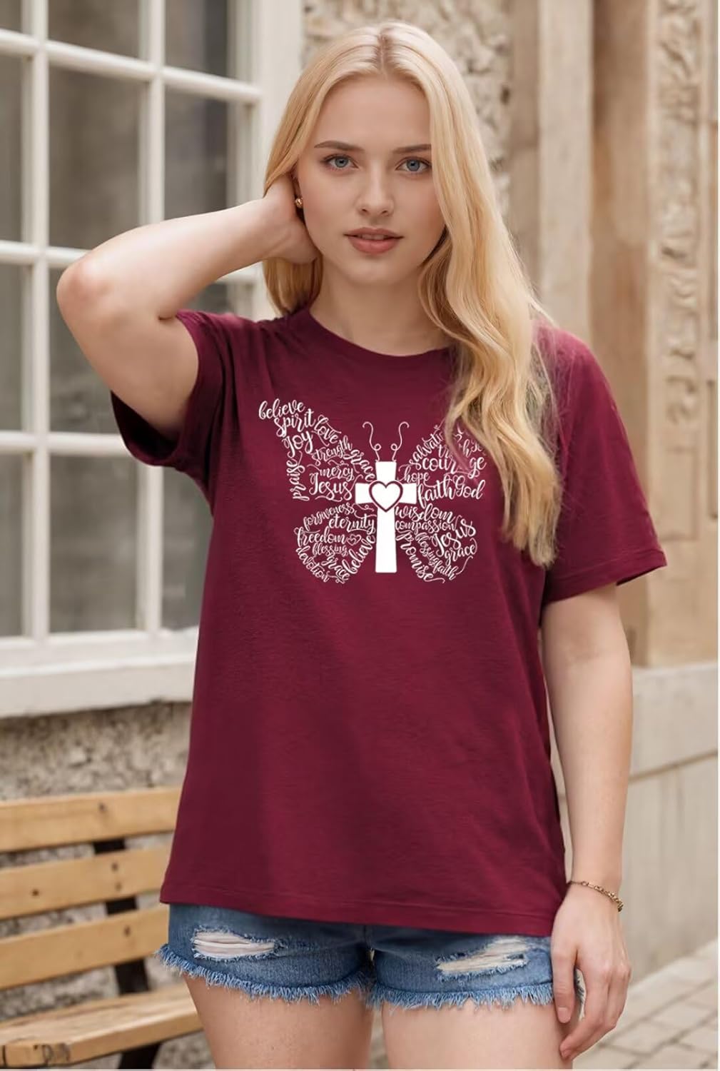 Women Christian T Shirts Vintage Butterfly Graphic Short Sleeve Jesus Tee Tops - Image 4