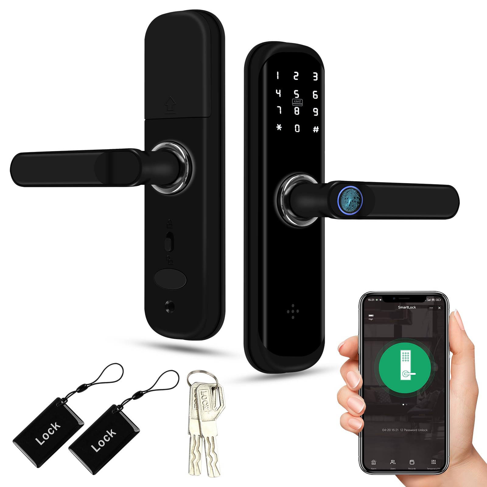 Tuya Smart Door Lock - Serratura per porta con impronte digitali e tastiera con maniglia | Serratura elettronica Bluetooth | Adatto per case, appartamenti e uffici | Serratura elettronica a