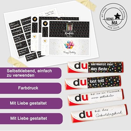 52pcs Banderolen Aufkleber Geburtstag für Duplo Schokoriegel Verpackung Geschenk Sticker mit Birthday Sprüchen für Duplo Riegel 4 Packungen Set (ohne Riegel)