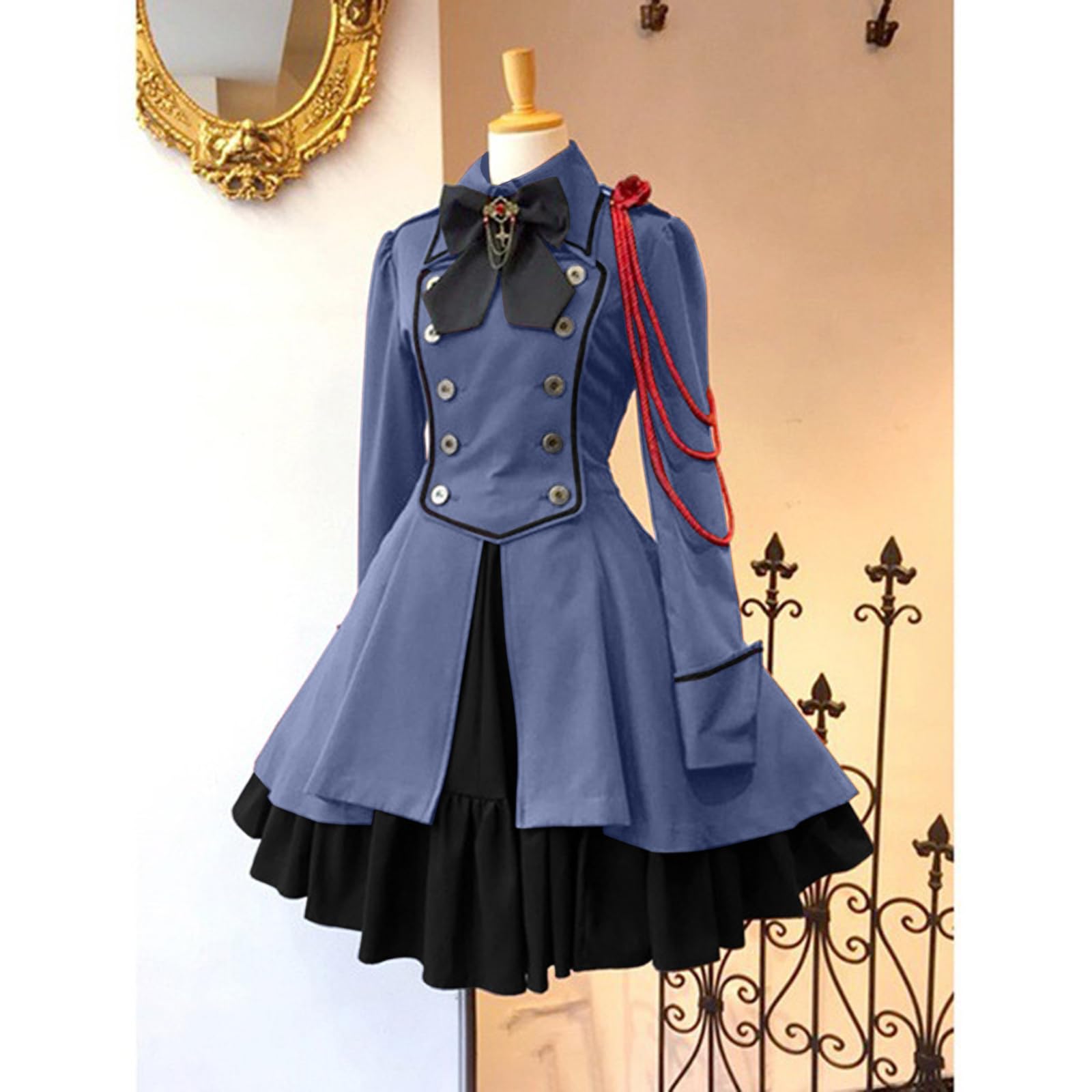Genérico Vestidos Medieval Mujer,Vestido Medieval Princesa Manga Campana Escote Tejido Fluido Cintura Ajustada Falda Evasé Largo Elegante Dama Corte Espalda Abierta Broche Decorativo Renacentista