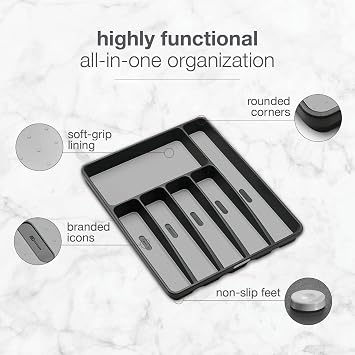 Madesmart Silverware Tray,Grey,Large