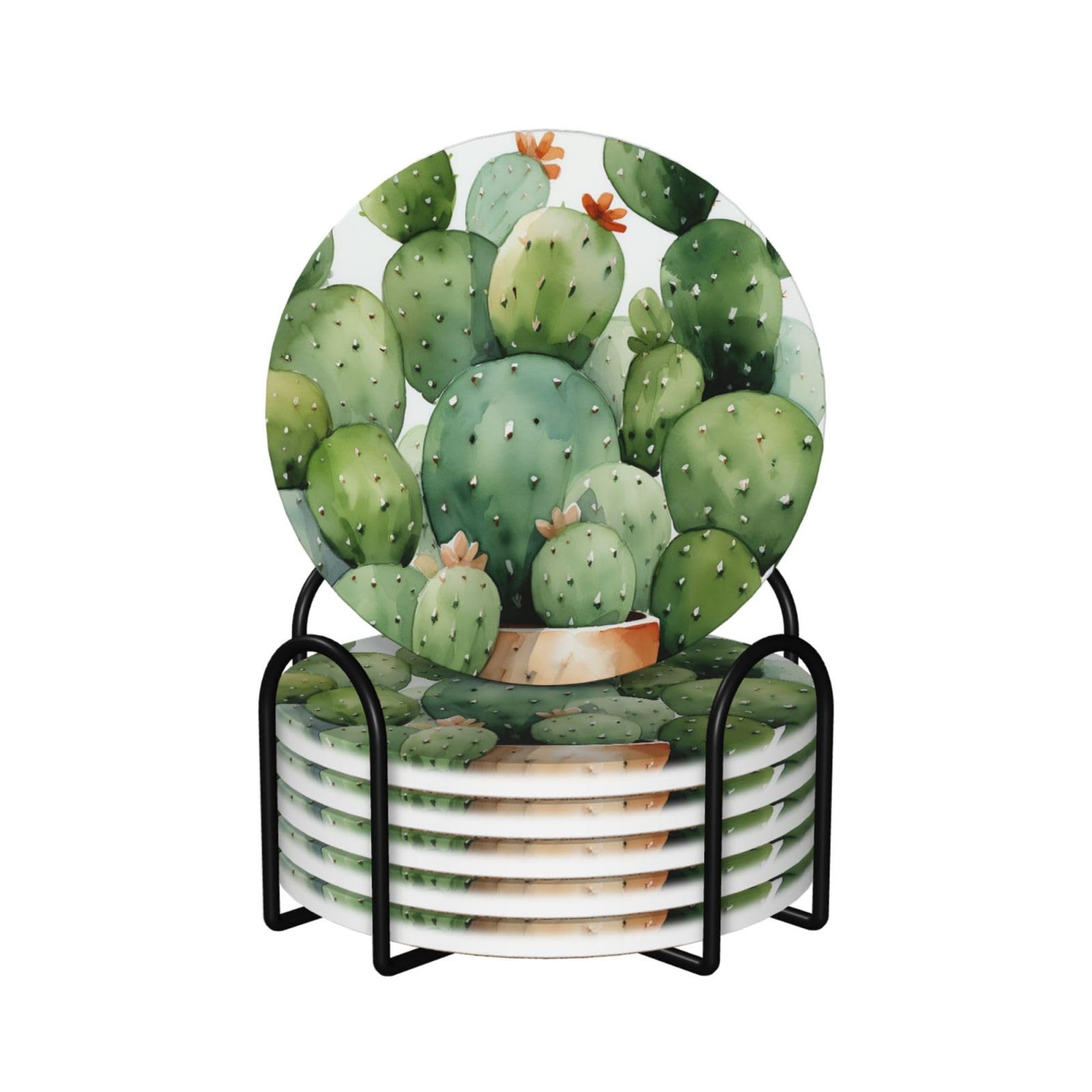 Dessous de verre céramique à motif cactus aquarelle idée cadeau pendaison de crémaillère