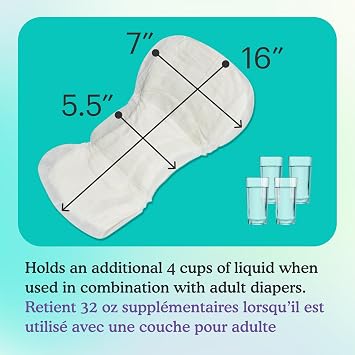 Because Overnight Incontinence Booster Pads for Men and Women, Adds 4 Cups Extra Absorbency to Adult Diapers, Super Soft, Adhesive Strip Backing, Unisex, 20 Count