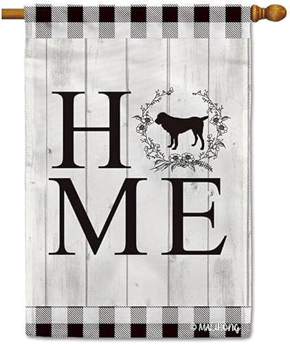Vista 64 de Bandera de jardín para el hogar, silueta de perro, Chow Chow, búfalo, a cuadros, primavera y verano, para decoración del hogar, 12.5 x 18 pulgadas