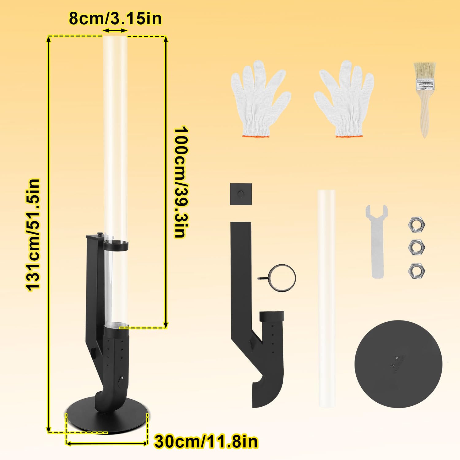 Bruciatore a pellet in acciaio nero 100 cm con vetro borosilicato, valvola combustibile regolabile