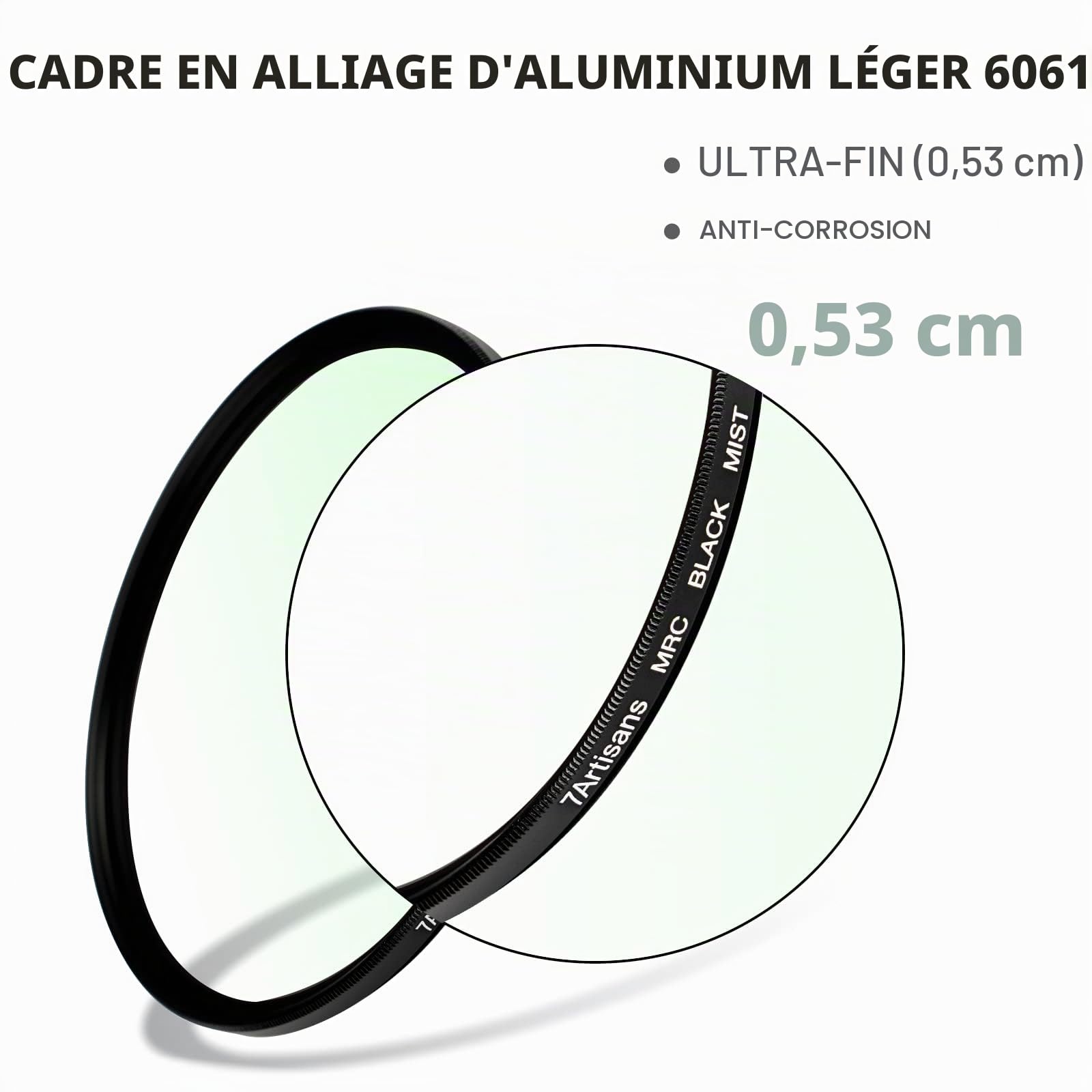7artisans Filtre à brume noir 1/8 en alliage d'aluminium naturel doux effet diffuseur de rêve effet cinématographique Soft Focus Filtre en verre optique (82 mm)