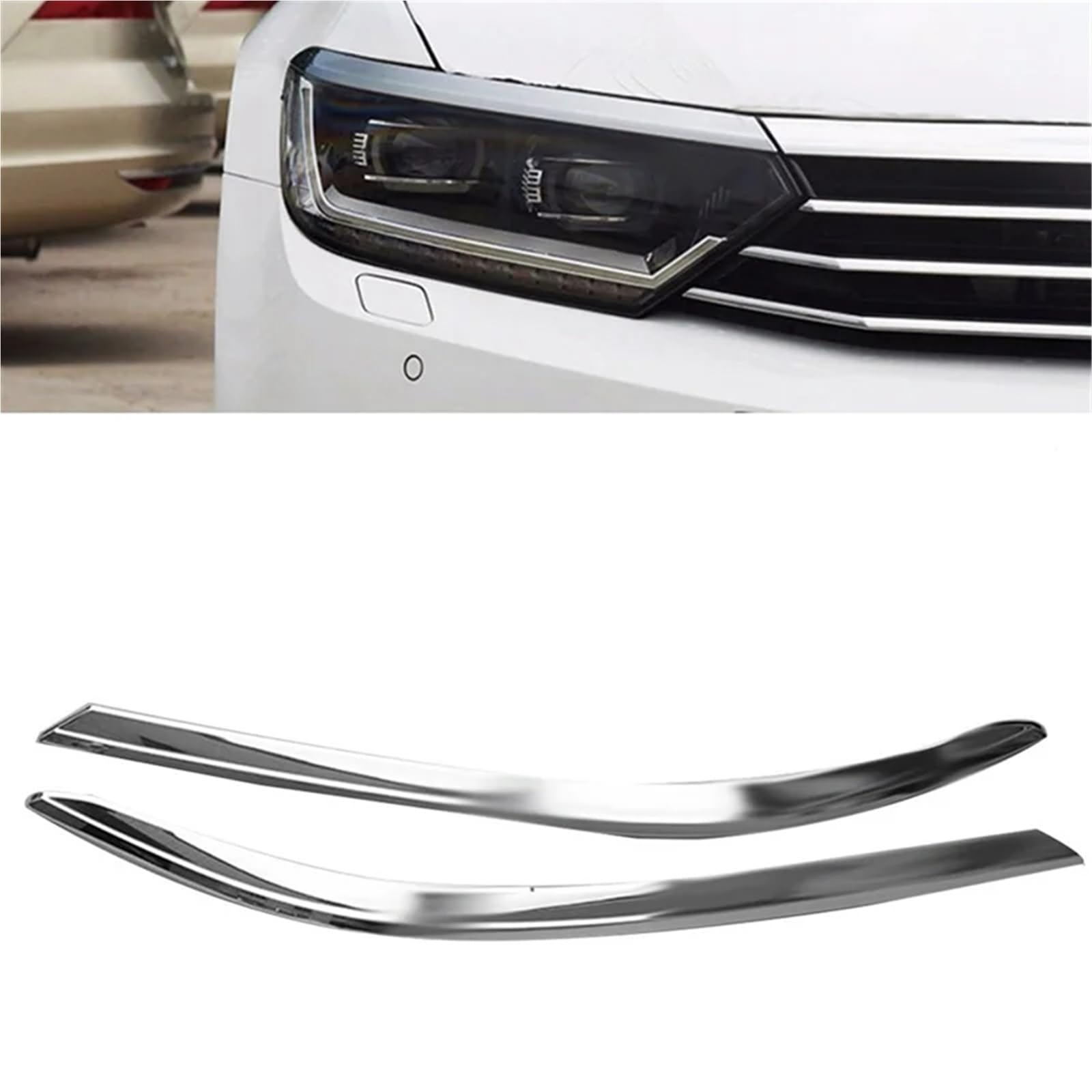 kształcie brwi 2-częściowa osłona reflektora przedniego samochodu, jasna taśma, pasuje do VW Magotan Passat B8 Sedan Variant 2017-2021 dekoracyjna osłona powieki