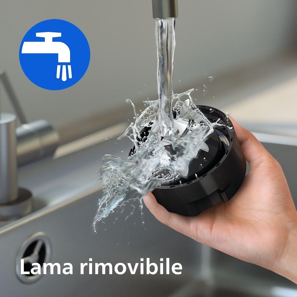 Philips Blend & Go Serie 3000 Mini Frullatore per frullati - 350W, Bicchiere 0,6L, Lame Rimovibili a 4 Stelle, 2 Velocità, Lavabile in Lavastoviglie, ProBlend, Compatto, Argento (HR2671/00)