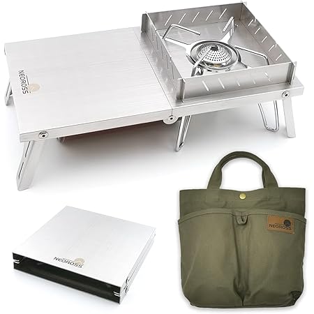 Amazon Neoross ネオロス 遮熱テーブル 風防付き Soto St 310 St 330 イワタニ ジュニアバーナー トランギア Trb25 4種類バーナー対応 折り畳み式 1台多役 頑丈 遮熱板 ステンレス製 コンパクト ソロキャンプ 専用収納バッグ付き Neoross シングルバーナー