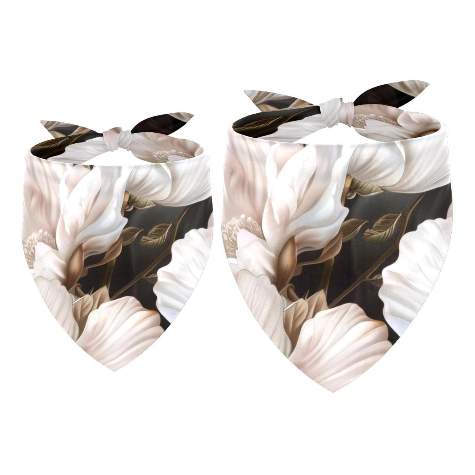 2pcs Pack Dog Bandanas White Magnolias Flower Triangle Scarf for Small Medium Large Dogs and Cats Pet Kerchief Triangle Scarfs Bibs