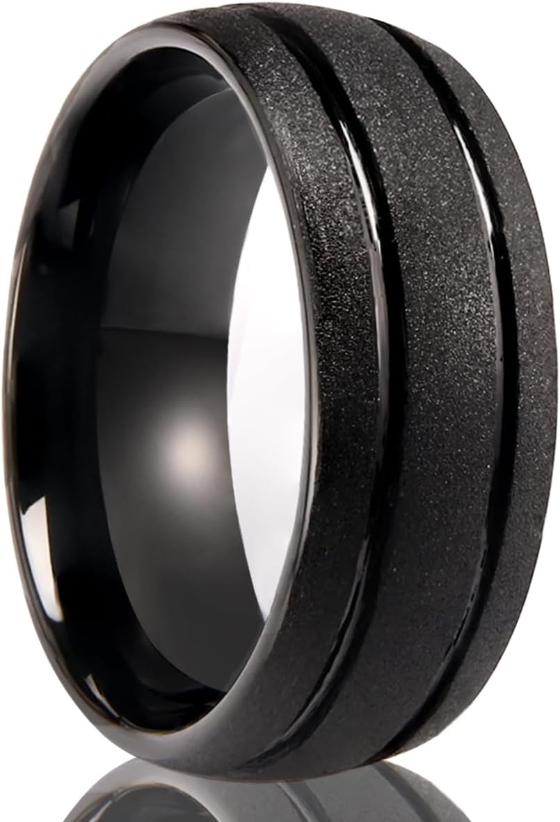8mm Tungsten Carbide Rings for Men and Women Golden/Black/Silvery Sandblasted Inlay Grooves Men's Engagement Wedding Bands Classic and Stylish