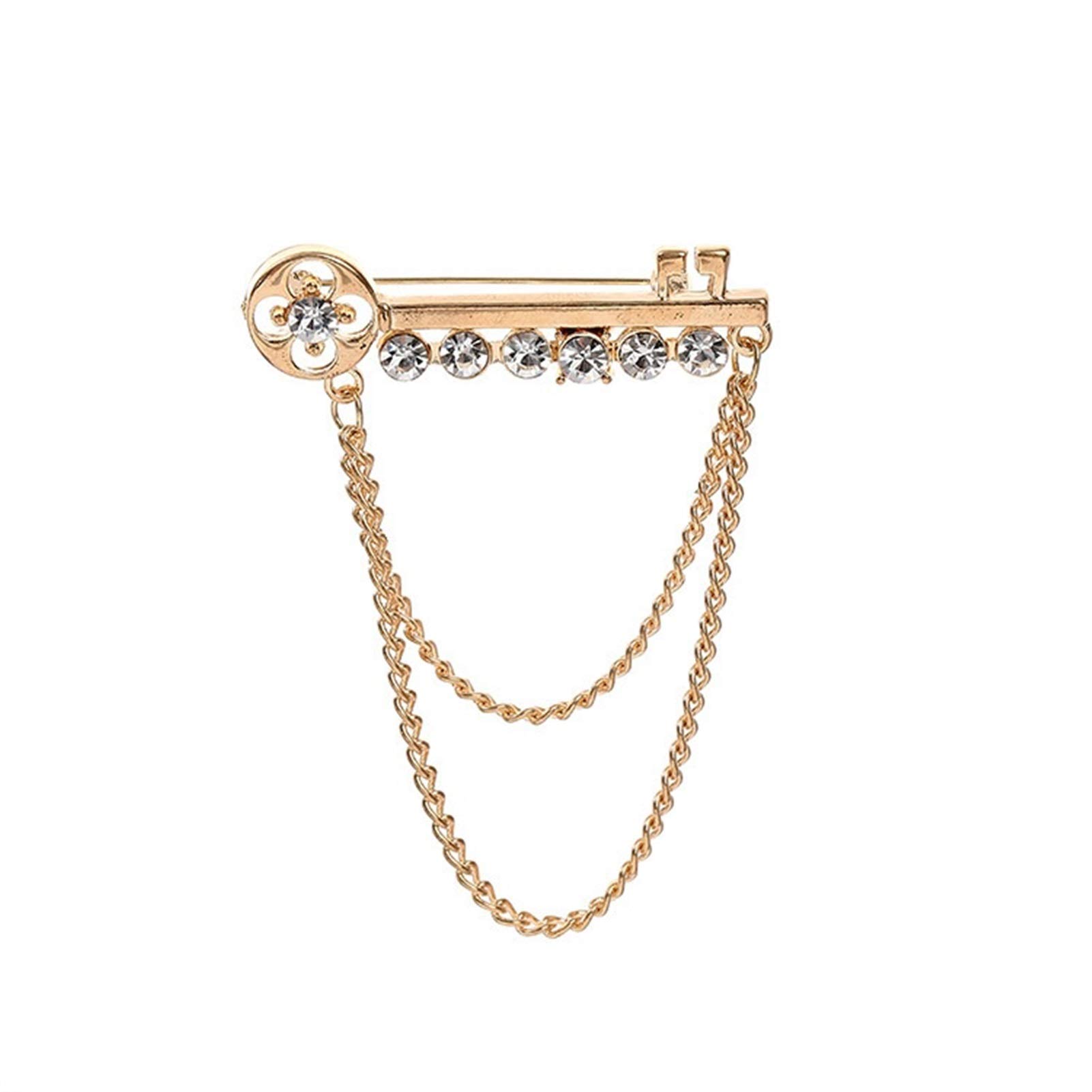 RWRAPS Strickjacke-Clips, modische Metall-Schlüssel-Quaste, Lange Brosche, Strass-Kette, Anstecknadel für Herren, Anzug, Hemd, Abzeichen, Broschen, Pins, Zubehör (Metallfarbe: Gold) ()