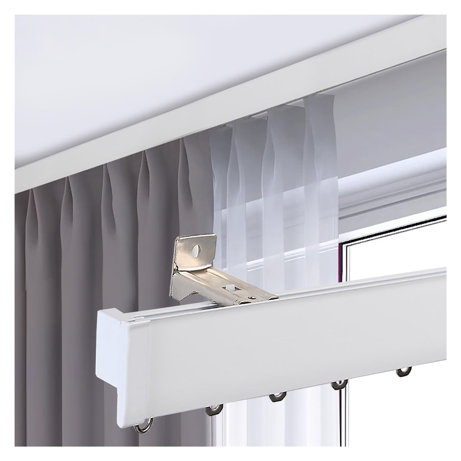 Aluminum Alloy Curtain Pelmet Panel with Track, Extra Long Window Cornice Box Decorative, Wall Mounting Blackout Valance Frame(Gray,106.3in/270cm)