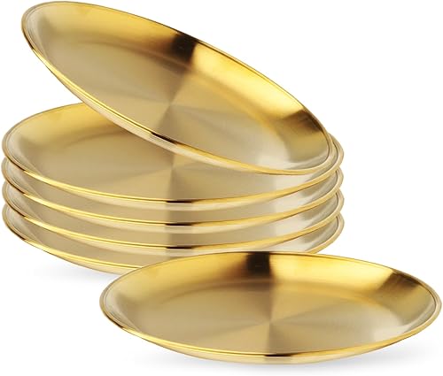 Platos de acero inoxidable, paquete de 6 platos de acero inoxidable 304 304 platos de cena, platos de alimentación y campamento para servir platos