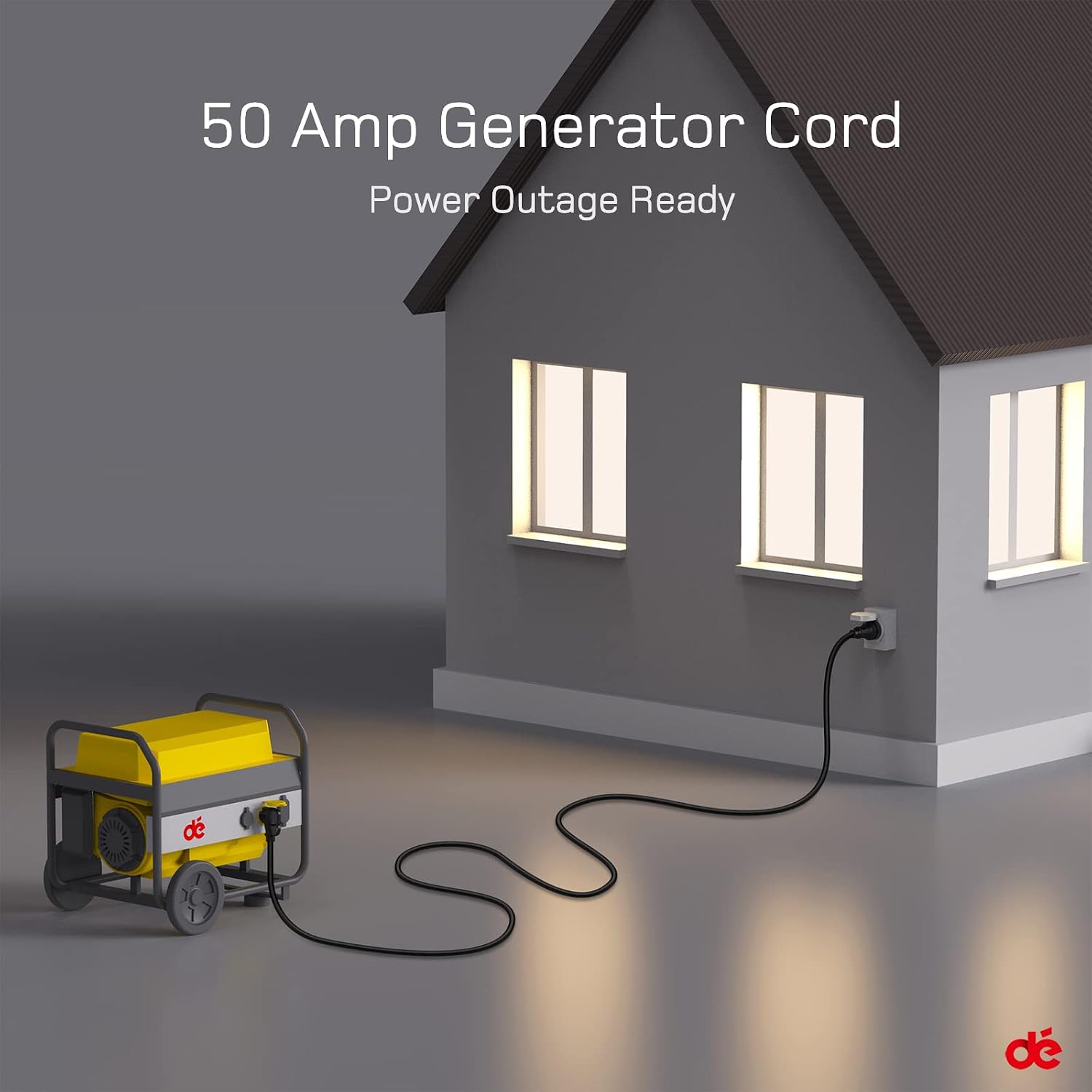 25ft dé 50 Amp Generator Cord, 50 amp RV Power Cord 25 feet, NEMA 14-50P to SS2-50R, 4 Prong 50Amp Generator Cord for 50A Power Inlet Box, Twist Lock, 6/3 + 8/1 AWG Wire - ETL Listed