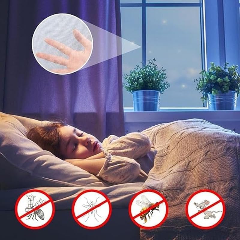 Image of Fiberglass Mosquito Net for Windows Colour - Black (Size - 6x7 ft, 72x84 Inch) Pre Stitched with Fastener Loop Tape on All Four Borders, Window /Door DIY Bug Insect Mesh, Ready to Use Net.
