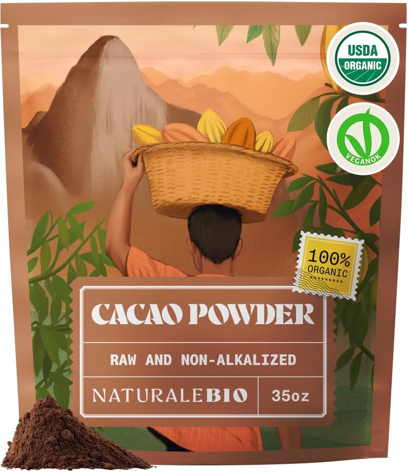 Cacao Powder Organic 35oz. Unsweetened, Non-Alkalized and Pure. Cocoa Powder Substitute with Rich Dark Chocolate Flavor. Non-GMO, Gluten Free, Tested for Heavy Metals. From Raw Cacao Beans