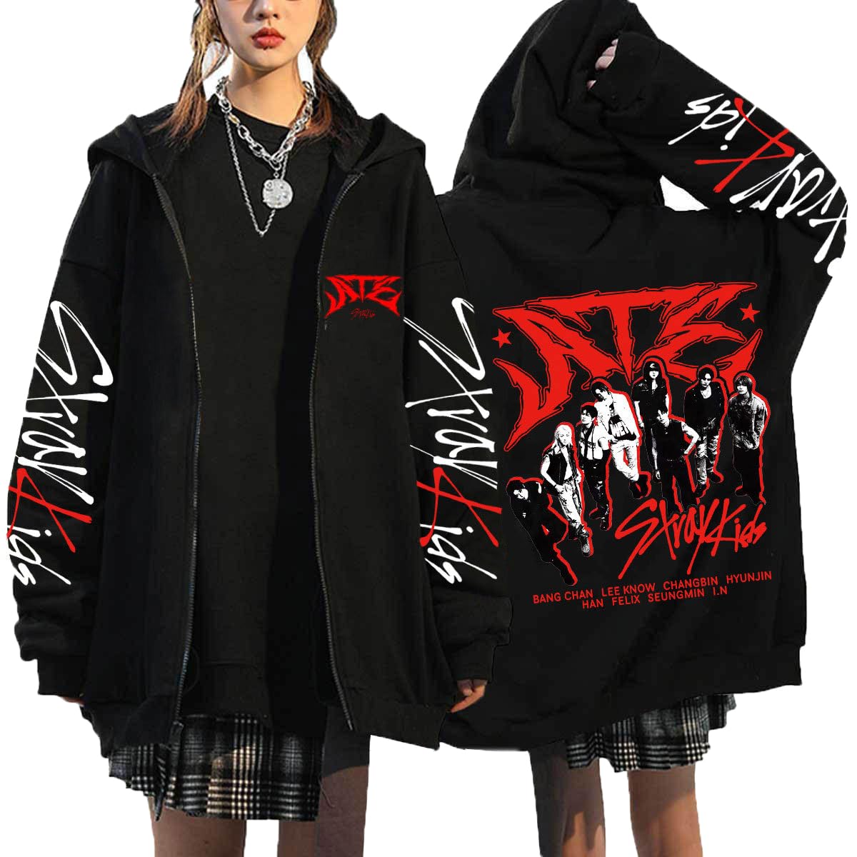 Veste à capuche Stray Kids ATE Y2K E-Girl Zip Sweat à capuche décontracté Streetwear Sweater à manches longues Top Harajuku Veste Sweat-shirt neutre à capuche zippé