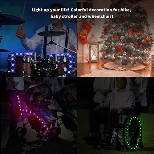 Miniatura 7 de TINANA Paquete de 2 luces LED para rueda de bicicleta, ultra brillantes, impermeables, luces de radios de bicicleta, decoración de ciclismo,