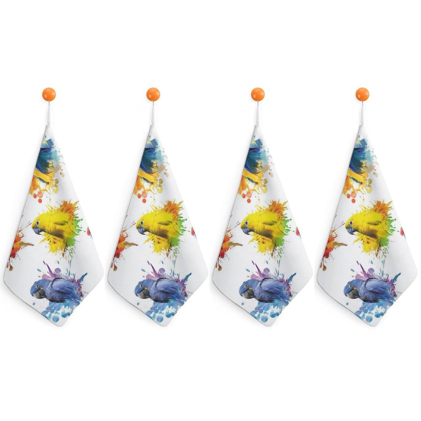 LEDFCVSU 4 Piece Hanging Hand Towels, 3D Watercolor Parrot Small Dry Hand Towel for Kitchen Bathroom