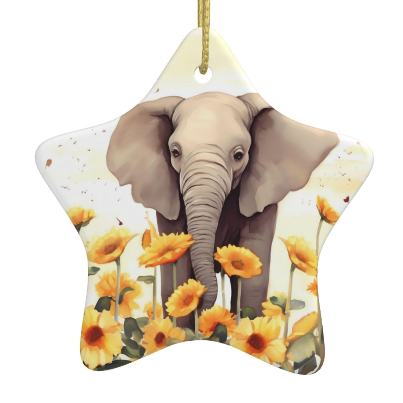 Ceramic Christmas Tree Hanging Ornaments with Gold Ropes Christmas Tree Decorations Star Ceramic Elephant and Sunflower Pendant Keepsake Decorations for Holiday Xmas Gift Ideas