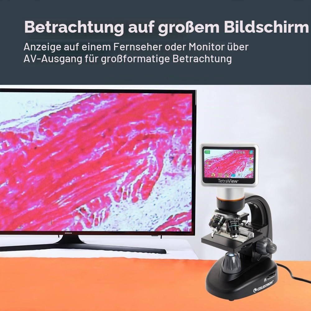 Celestron 44347 TetraView LCD Digitales Touchscreen-Mikroskop, 40- bis 400-fache Vergrößerung, Schwarz/Silber