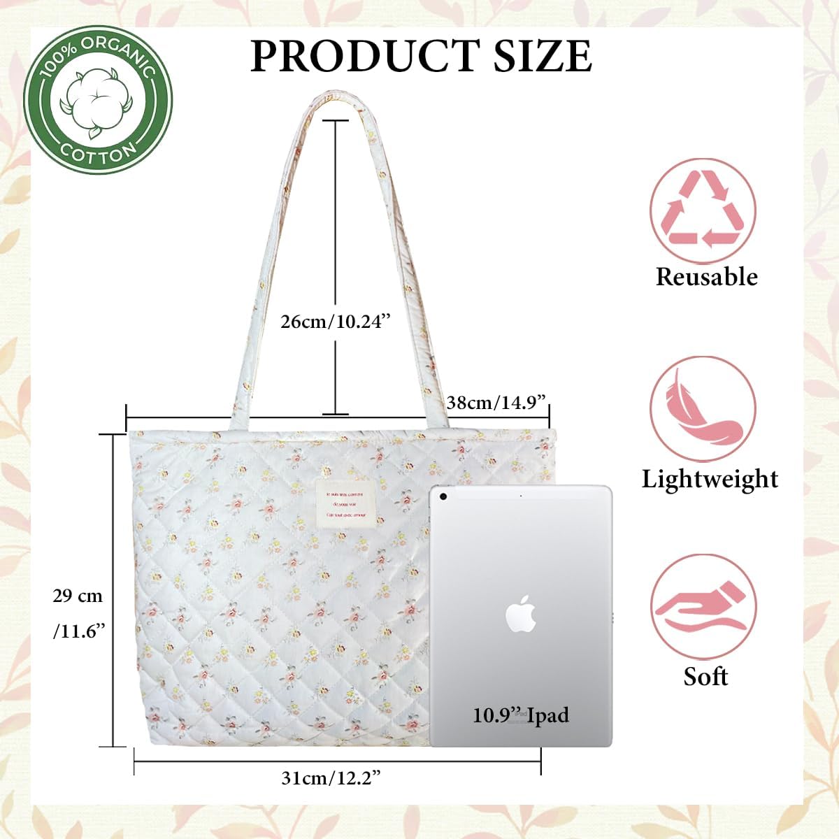 Sunwel Fashion Top Zipper Floral Quilted Bag Small Tote Bag for Women - Image 5