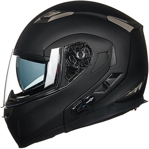 ILM - Casco de motocicleta modular con visera solar abatible, Bluetooth integrado, intercomunicador, Mp3 Modelo 953/953 PRO Negro mate,Pro Negro