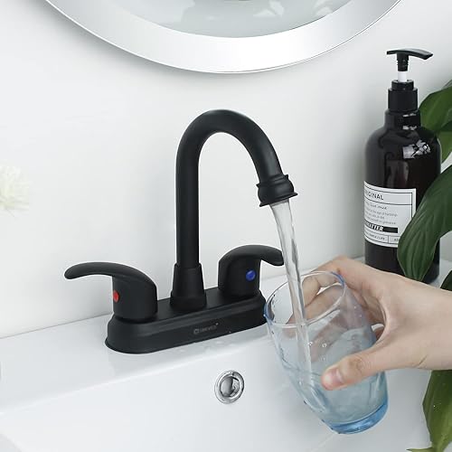 Miniatura 3 de SOLVEX SP-40100-N - Grifo de baño de 2 asas, color negro mate, 4 pulgadas, grifo de lavabo de baño con manija de palanca montada en la cubierta,